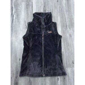 Columbia Vest Womens Sz M Gray Fire Side Sherpa Gilet Fuzzy Soft Pockets FullZip